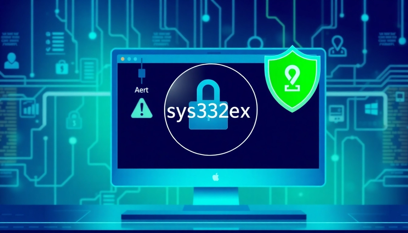 An informative illustration highlighting https://sys32win.com/ showing a Windows system with security alerts and sys32win.exe file, emphasizing malware threat identification.