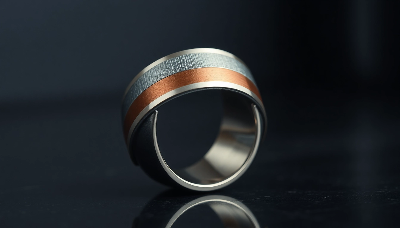 This https://ax88c.com/ features a polished titanium wedding band with a distinctive copper inlay, perfect for modern jewelry lovers seeking durable elegance.
