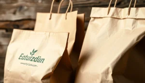 Wytrzymałe torebki papierowe Lublin w różnych rozmiarach z personalizowanym nadrukiem, idealne do pakowania detalicznego.