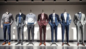 Modern trousers for men in various styles and fabrics, perfect for casual or formal occasions.
