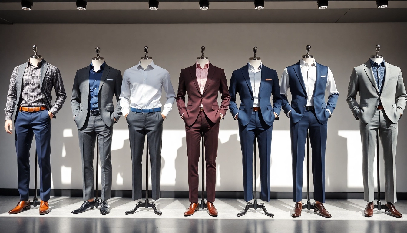 Modern trousers for men in various styles and fabrics, perfect for casual or formal occasions.