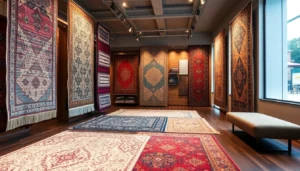 High-quality Tappeti a Milano showroom with diverse stylish rugs, highlighting craftsmanship