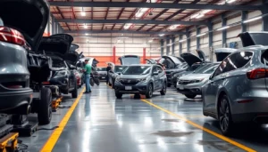 Professional team performing safe Autoverschrottung of vehicles at a modern scrapyard with