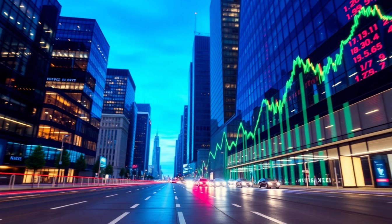 Expert analyzing the Best UK Investment Guide with rising market graphs and financial charts