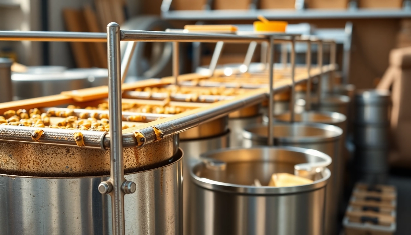 High-quality material y maquinaria para apicultura showing stainless steel support for honey