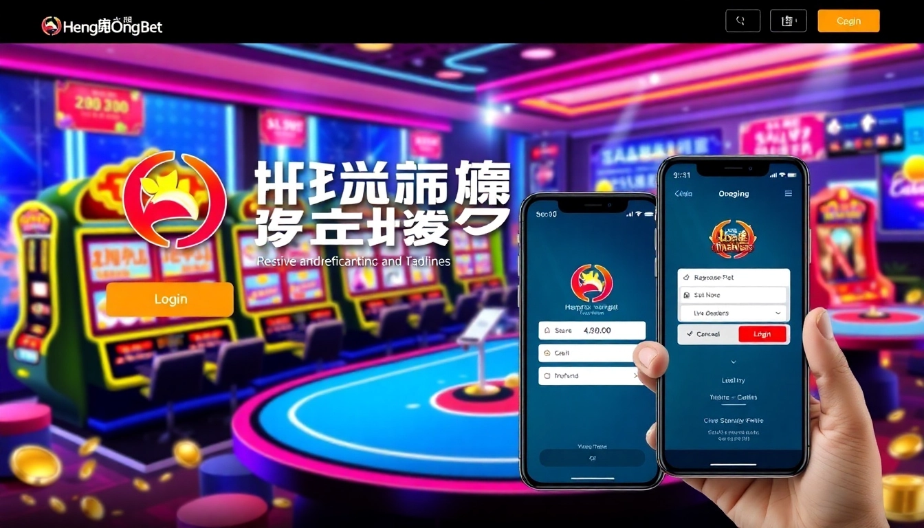 Hengongbet online casino login screen on mobile device with vibrant game graphics and secure
