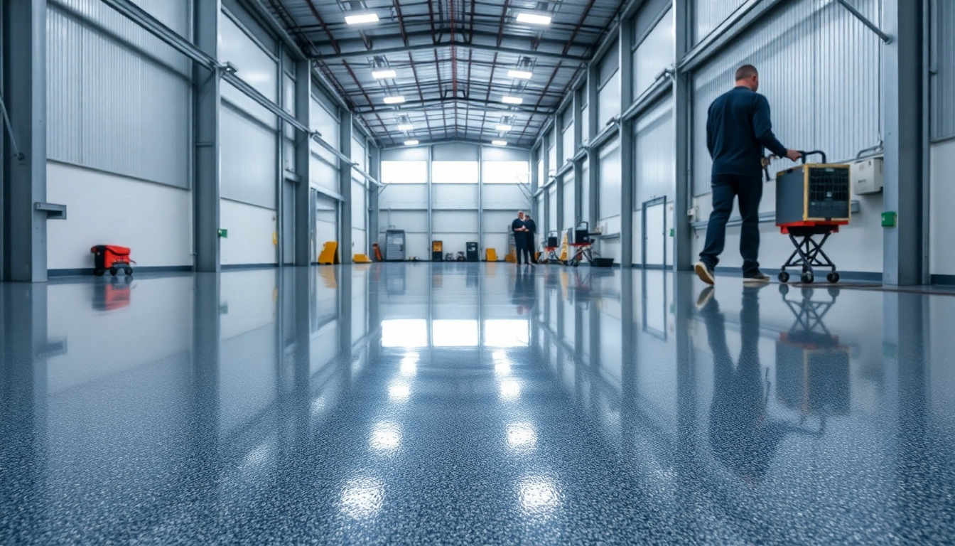Experienced epoxy resin flooring contractors Birmingham applying durable, high-gloss coatings
